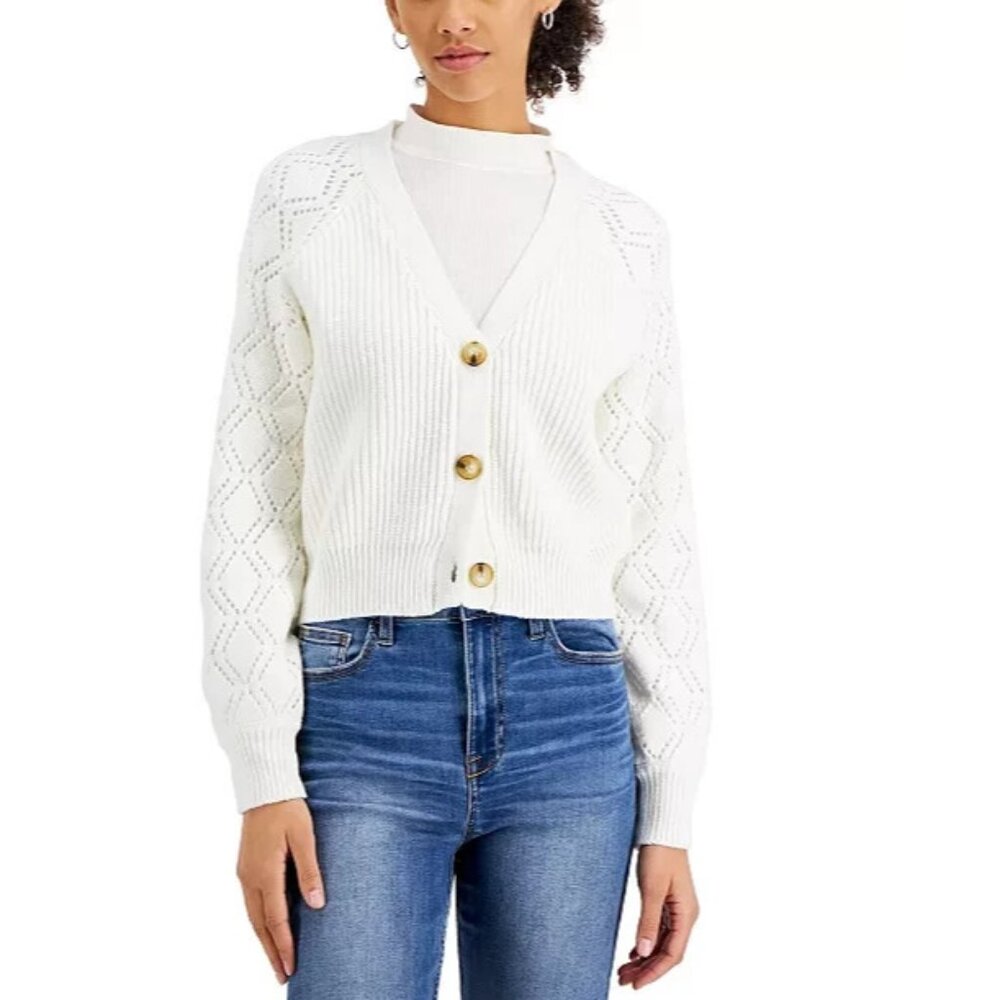 Hooked Up by IOT Juniors' Pointelle Cardigan Size Small